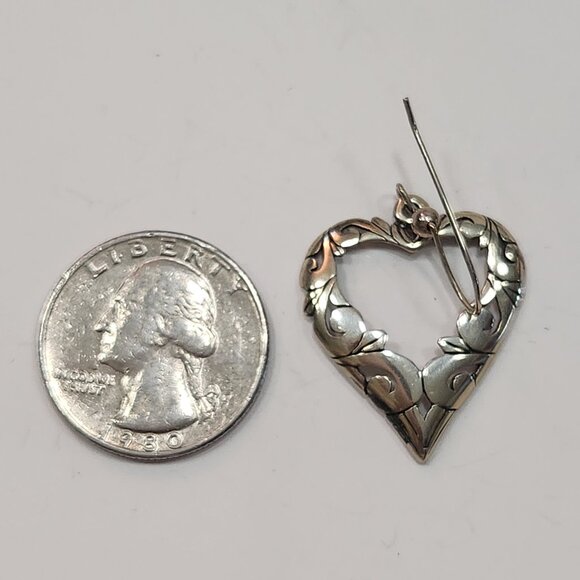 NWT Vintage Jezlaine Large Sterling Silver Open Filigree Dangle Heart Earrings - Picture 5 of 5